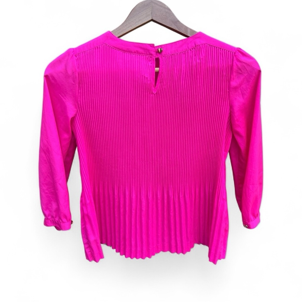 Baker by Ted Baker Pleated Blouse with Heart Buttons Hot Pink Size XL - Picture 3 of 5